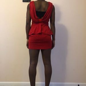 Sparkly red mini party dress. low back